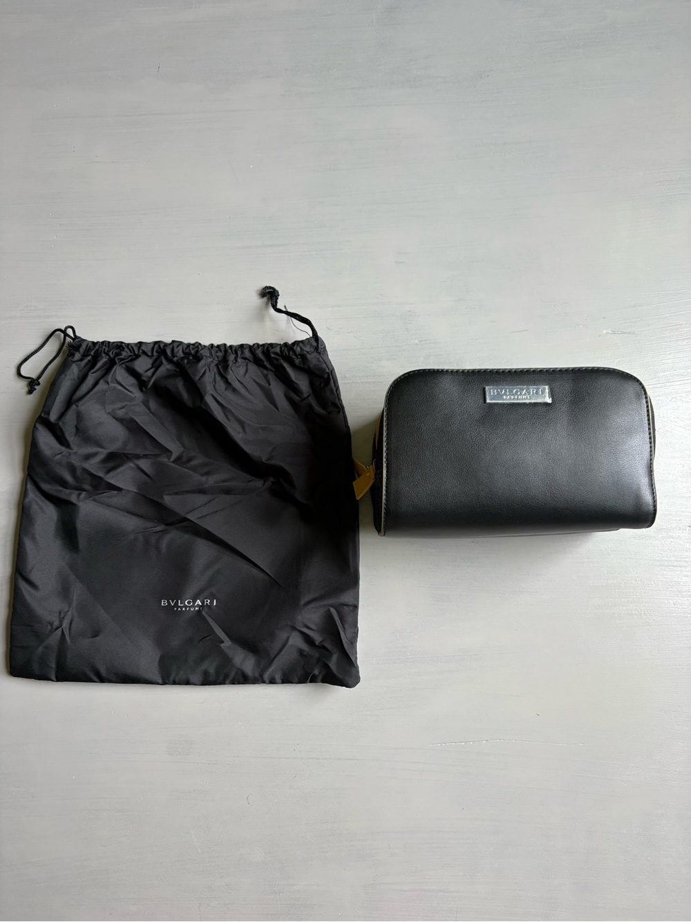 Bulgari Black Leather Zip Toiletry Pouch